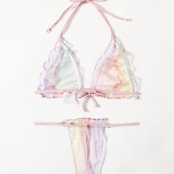 SEXY Ombre Sheer Mesh Lettuce Trim Lingerie Set *NEW* - Picture 2 of 5